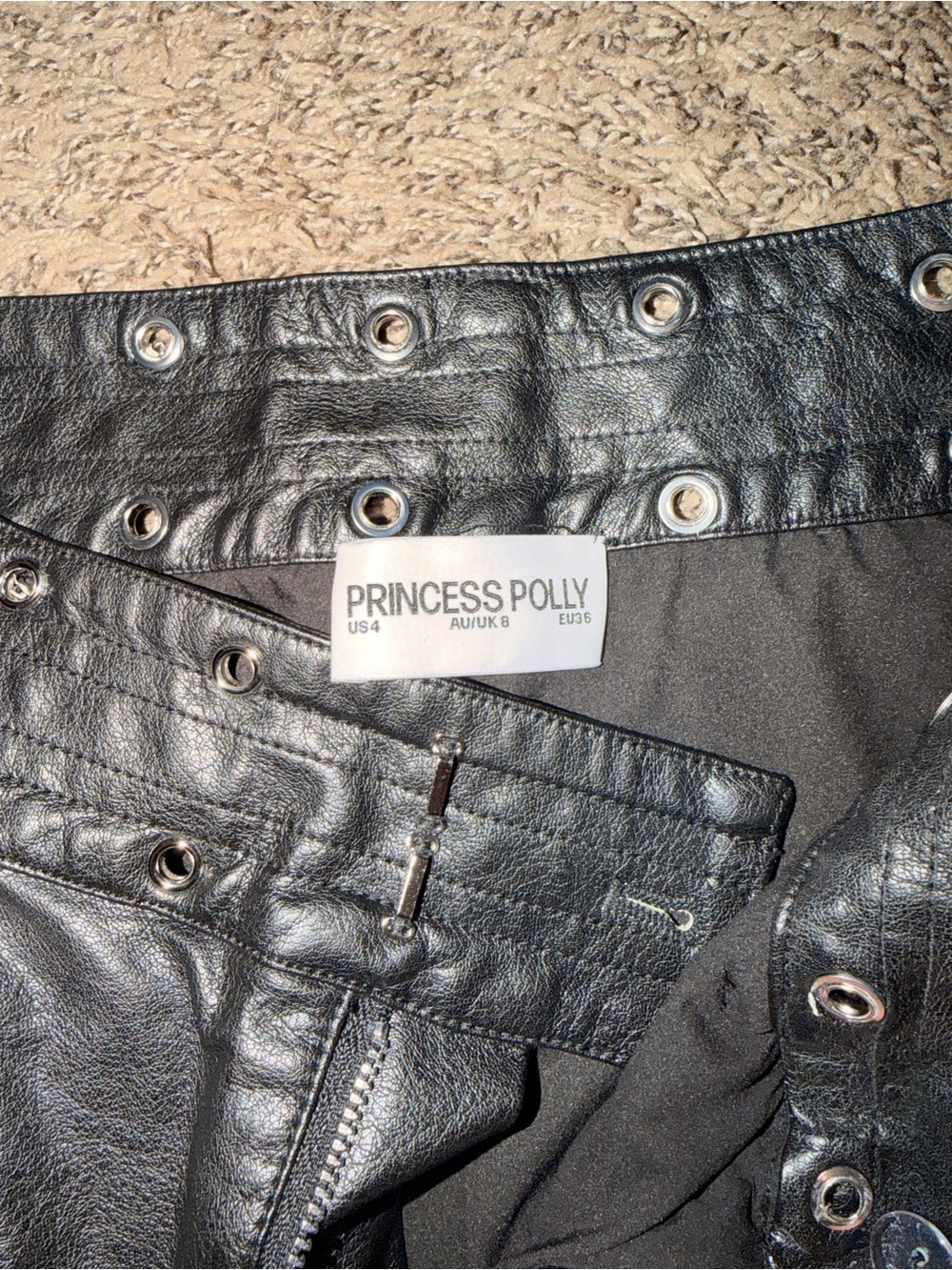 Princess Polly Black Faux Leather Grommet Mini Shorts